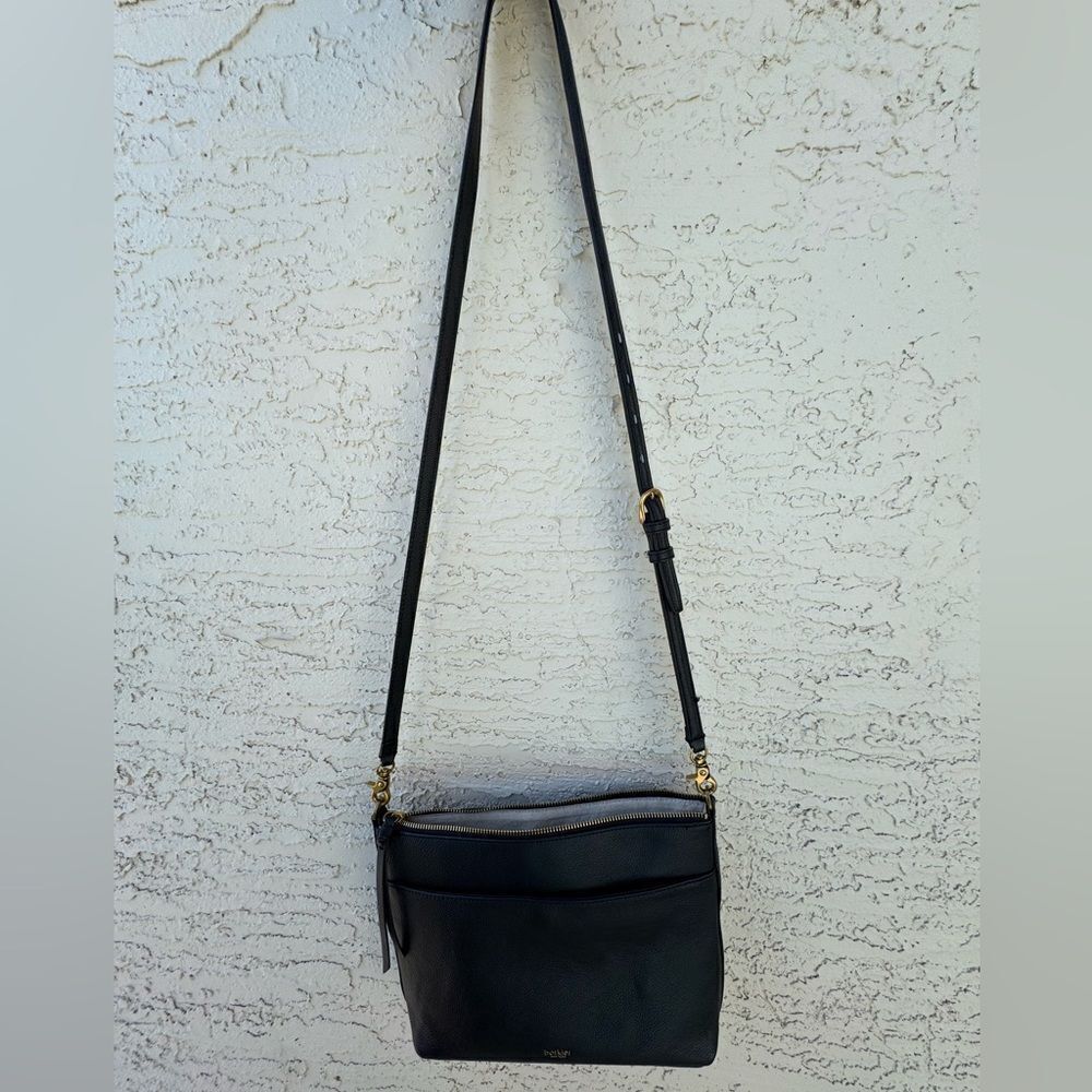 Botkier black pebble leather large crossbody bag  xl strap lots of pockets EUC